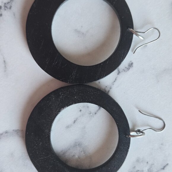 Vintage Runway Solid Wood Oversize Circle Earrings - Picture 2 of 4